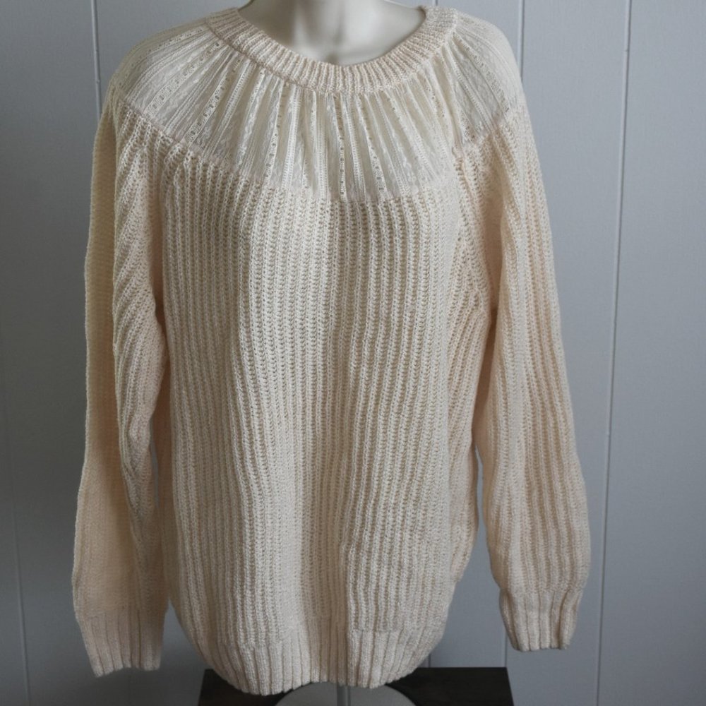 NWOT Size Large. Boutique cream sweater with lace neckline